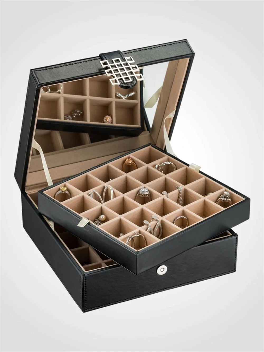 Glen or Co Black Vinyl 50 Compartment Jewelry Ring Earrings Organizer